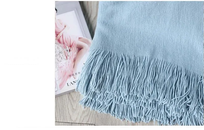 INS solid color tassel blanket fashion comfortable air conditioning shawl blanket home simple travel blanket