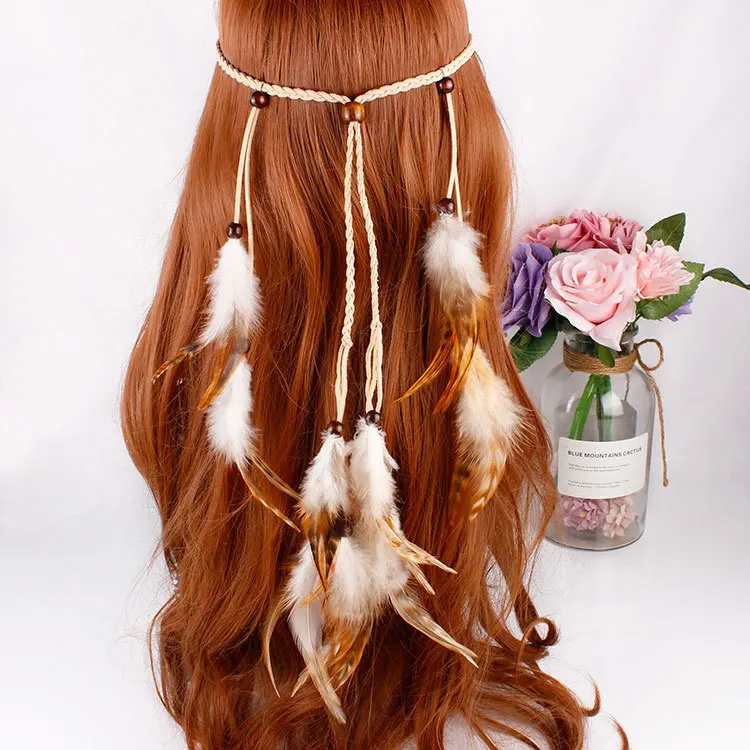 Hand-woven Hair Band Bohemian Indian Gypsy National Style Feather Bands Accessories Headdress | Украшения и аксессуары
