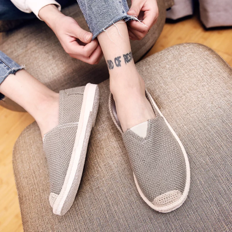 

Summer Men Casual Foot Covering Flax Canvas Shoes Korean-style Versatile Breathable Slip-on Loafers