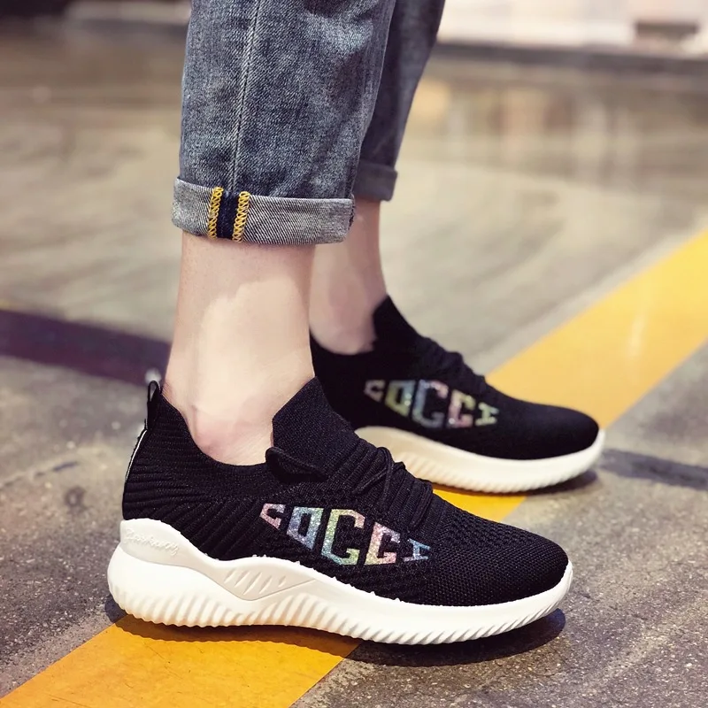 

2019 Spring Summer Fly Woven Flat Soft-Sole Lace-up Breathable Short Boots Lace-up Hight-top Casual WOMEN'S Flat Shoes Socks Boo