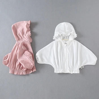 

Children girls air-conditioned Bat shirt newborn solid color chiffon hooded top female baby sunscreen windproof out clothing