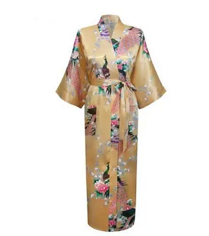 Bride Robes Sexy Bride Bridesmaid Wedding Dressing Woman Japanese Kimono Peacock Print Satin Silk Yukata Bathing Nightgown