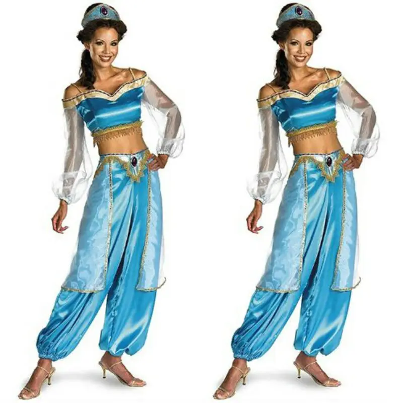 

Cosplay Sets Aladdin Princess Jasmine Adult Suit Halloween Party Costume Blue For Women Girls Carnival
