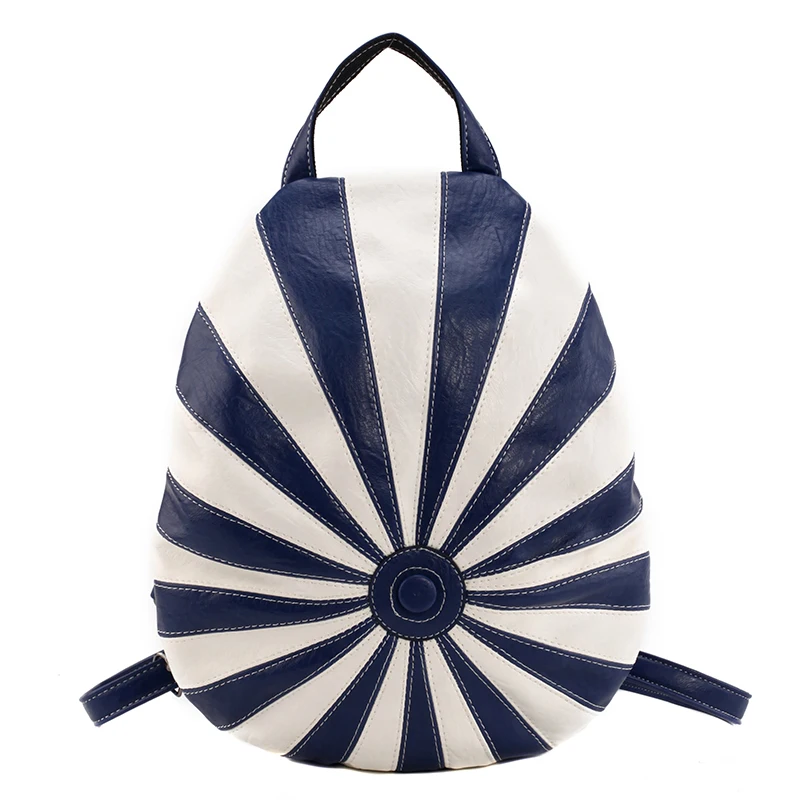 

Korean Style Round Color Matching Striped Leather Backpack 2019 Fashion Women Travel Bag Designer High Quality School Backpacks