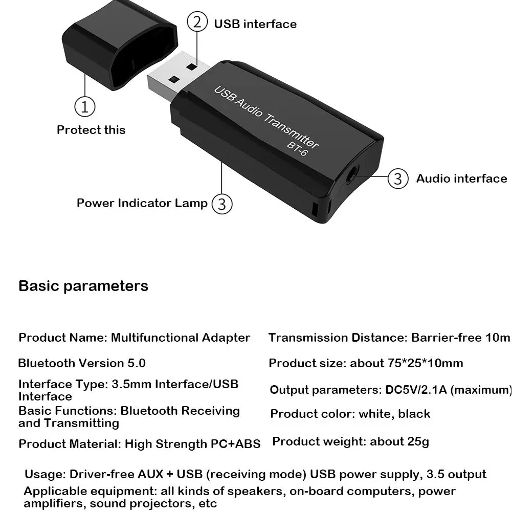 Автомобильный музыкальный Bluetooth передатчик 5,0 Bluetooth передатчик приемник Мини AUX стерео беспроводной Bluetooth адаптер для ТВ компьютера