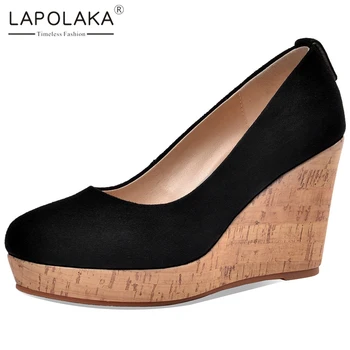 

Lapolaka 2020 New Design Kid Suede Wedge High Heels Concise Shoes Woman Pumps Female Platform Slip On Classics Pumps Women