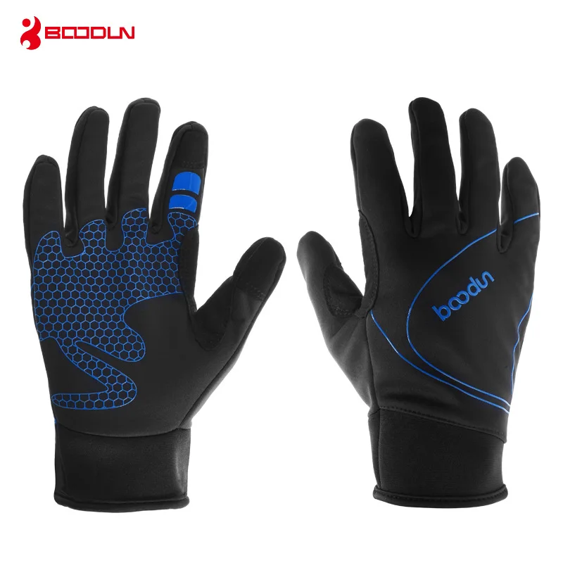 Boodun полный палец гантели тренажерный зал перчатки гири оборудование для бодибилдинга сенсорный экран ветрозащитный езда фитнес перчатки спортивные тренировки - Цвет: Синий