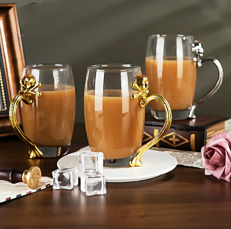 Glass Coffee Cup Beer Glass Originality Wine Glass Vaso Household Transparent Skull Handle Restaurant Personality Wine Glass