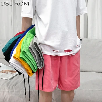 

USUROM 10 Colors Couple's Shorts 2020 Fashion Summer Harajuku Beach Shorts Women Clothes Korean Style Hawaii Shorts Women Men