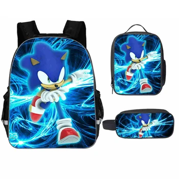 

New Fashion 3PC/Set Backpack Hot Game Sonic 4 The Hedgehog Pattern Students School Bags Cartoon Anime Teenagers Book-Bags Set