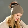 Wholesale Real Raccoon Fur Pom Pom Knitted Hat Women Beanies Cashmere Winter Hat Female Girl Cotton Skullies Wool Beanie Hat 6