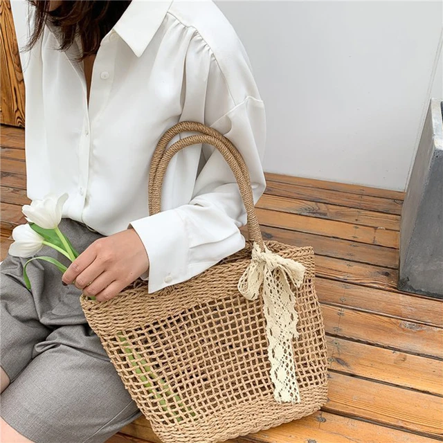  Straw Crossbody Bag for Women Hand Woven Rattan Beach