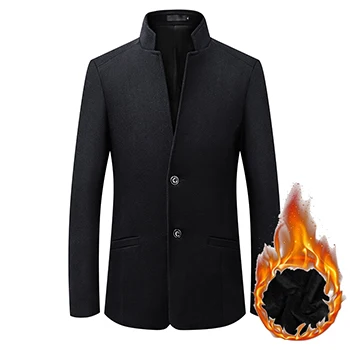 black HCXY, мужской зимний Блейзер, мужской деловой теплый пиджак, пальто, мужское шерстяное пальто, плюс бархатное мужское теплое пальто, приталенное - Цвет: black