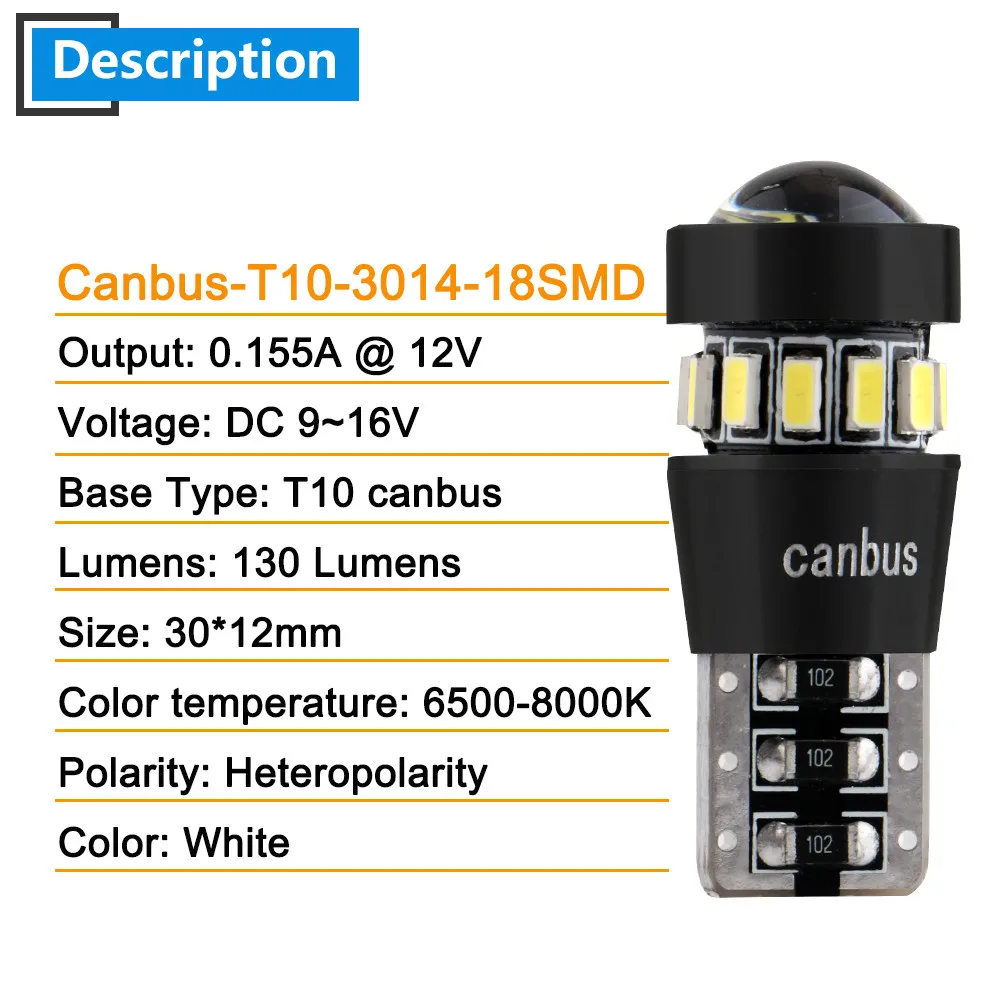 2X W5W T10 Canbus 3014 18 SMD линзы Светодиодная лампа без ошибок поворот парковка дверной