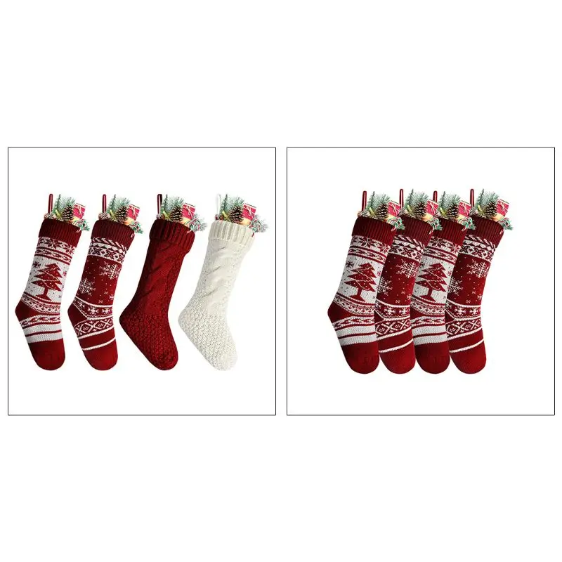 4Pcs Christmas Hanging Sock Classic Gift Filler Decoration Ornament Candy Bag 95AB