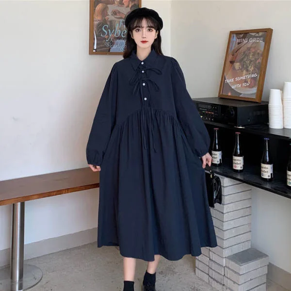 Платье-поло со шнуровкой и воротником в японском стиле | Женская одежда