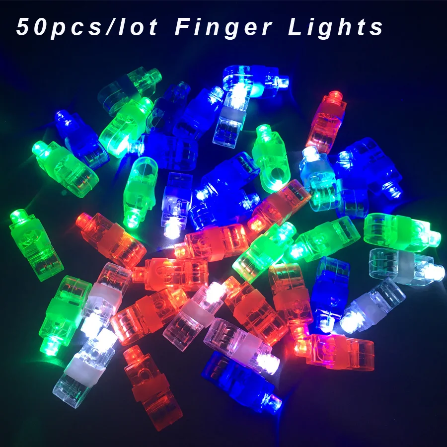 Mini led light 50Pcs / Lot LED finger lights glowing dazzle colour laser emitting lamps wedding celebration festival kid birthday party decor glow light birthday party decorations finger flashlights