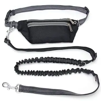 

Hands Free Running Dog Leash with Retractable Bungee, Adjustable Waist Belt, Dual Handles, Night Reflective Design