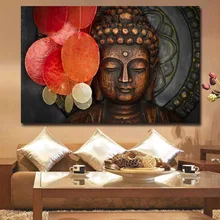 Бронзовая яркая Картина на холсте с изображением лица Будды, настенная живопись, плакат и печать, настенные картины для гостиной, храма, украшения для офиса