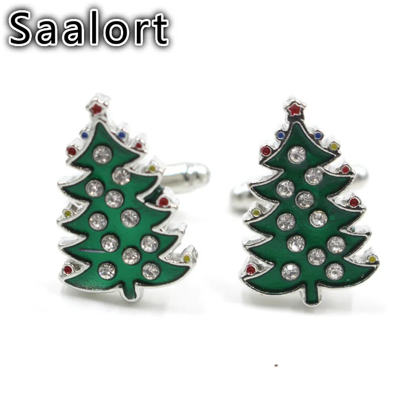 

Cute Christmas Tree Shape Cuffs with Zircon Inlaid Creative Exquisite Clothing Accessories Holiday Gifts for Men and Women