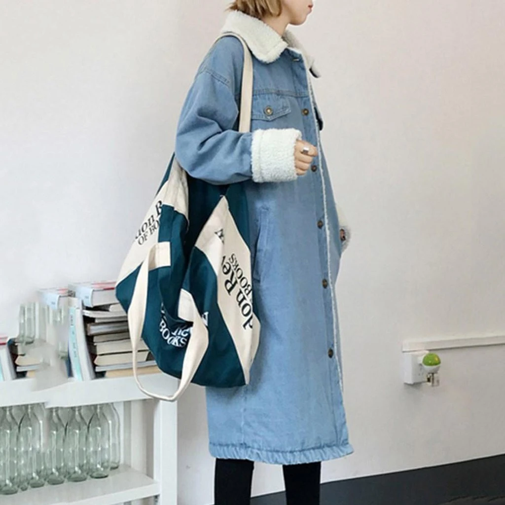 CHAMSGEND Fur Warm Winter Denim Jacket Women 2019 New Fashion Autumn Loose Cashmere Jeans Coat Women Bomber Jackets 1024