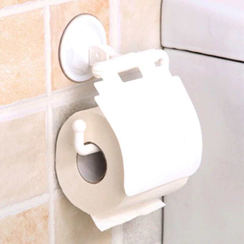 Plastic Wall Mount Plastic Suction Cup Bathroom Toilet Roll Paper Holder&Cover