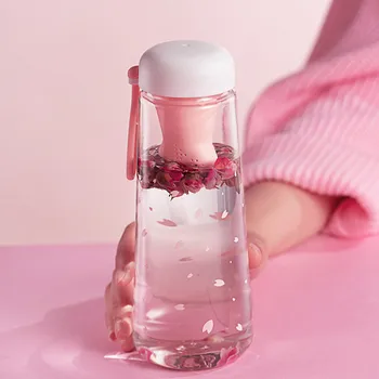 

550ML Creative Cute Cat Claws With Tea Filter Plastic Cup Kawaii Cherry Blossoms Portable Leakproof Sports Water Bottles
