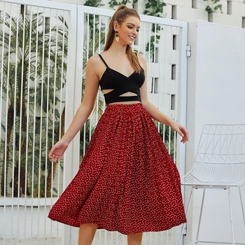 

New elastic maxi skirt women streetwear ruffles red dots pleated s woman fashion 2019 long summer vacation