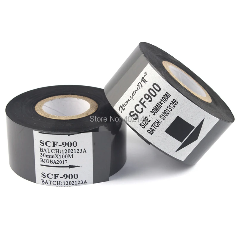 

100pcs/lot 30*100M high quality scf-900 imported black ribbon roller for date coding machine heat transfer ink roller