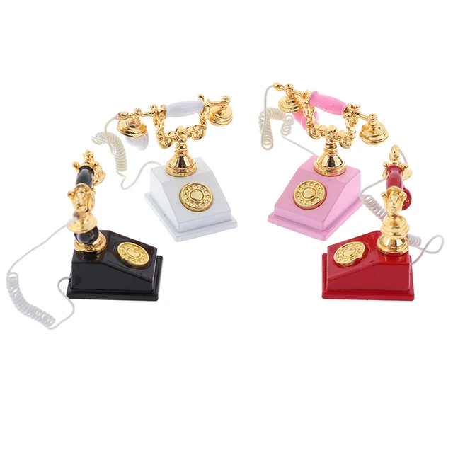 1:12 Miniature Phone Model Alloy Vintage Retro Rotary Telephone Dollhouse Decoration Accessories 2