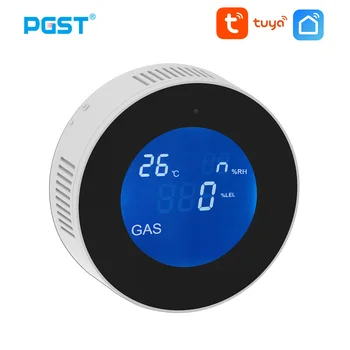 

PGST Tuya WiFi Smart Natural Gas Leakage Detecor Alarm Monitor Digital LCD Temperature Display Gas Sensor for Home Kitchen