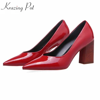 

Krazing pot 2020 recommend cow leather pointed toe gladiator high heels shallow spring sexy party solid color wedding pumps L79
