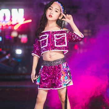 

Children Sequins Clothing Summer Girls Tops Shorts 2 Pcs Sets Jazz Dance Costume Set Kids Hip Hop Street Dance Costume DWY2024