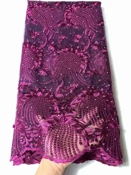 

Violet 2020 High Quality Nigerian Tulle Lace Fabrics Latest Beaded Mesh African Lace Fabric Bride French Net Lace Fabric
