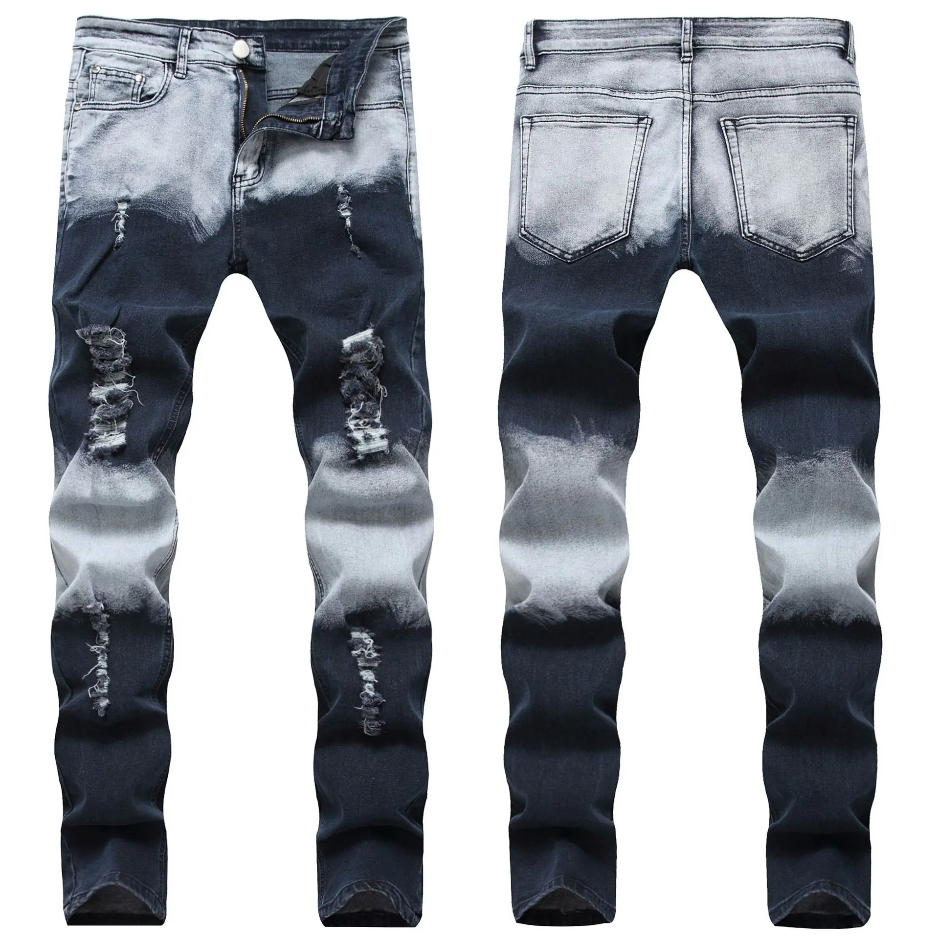 

Spring 2020 men's cultivate one's morality ripped jeans youth double-color leisure bump color edge old trousers