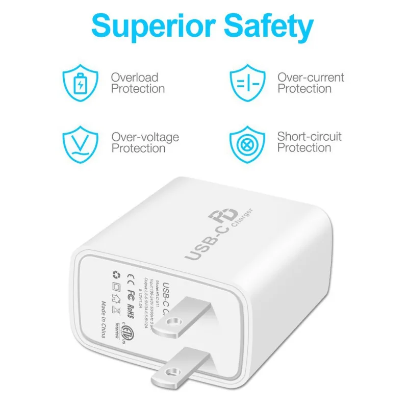 18 Вт USB-C зарядное устройство тип-c PD дорожное настенное зарядное устройство для SamSung Xiaomi HuaWei OnePlus смартфонов с американской вилкой