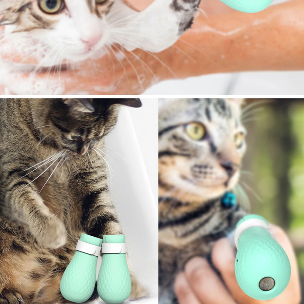 4Pcs Mini Bathing Grooming Anti Scratching Soft Home Silicone Portable Cat Foot Cover Leakage Hole Pet Elastic Medical Treatment