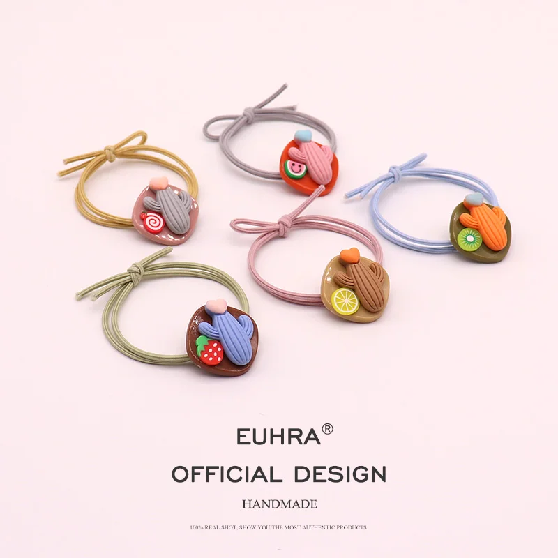 EUHRA, 5 цветов, кактус, фруктовый срез для девочек, завязанный вручную, женские эластичные резинки для волос, Детские резинки, высокая эластичность