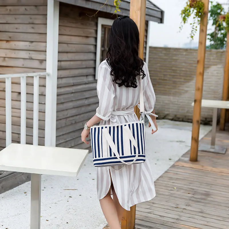 

New Style Stripes Tote Bag Single-shoulder Crossbody Bag Casual Handbag Canvas Handbag Diaper Bag Versatile Multi-Bag
