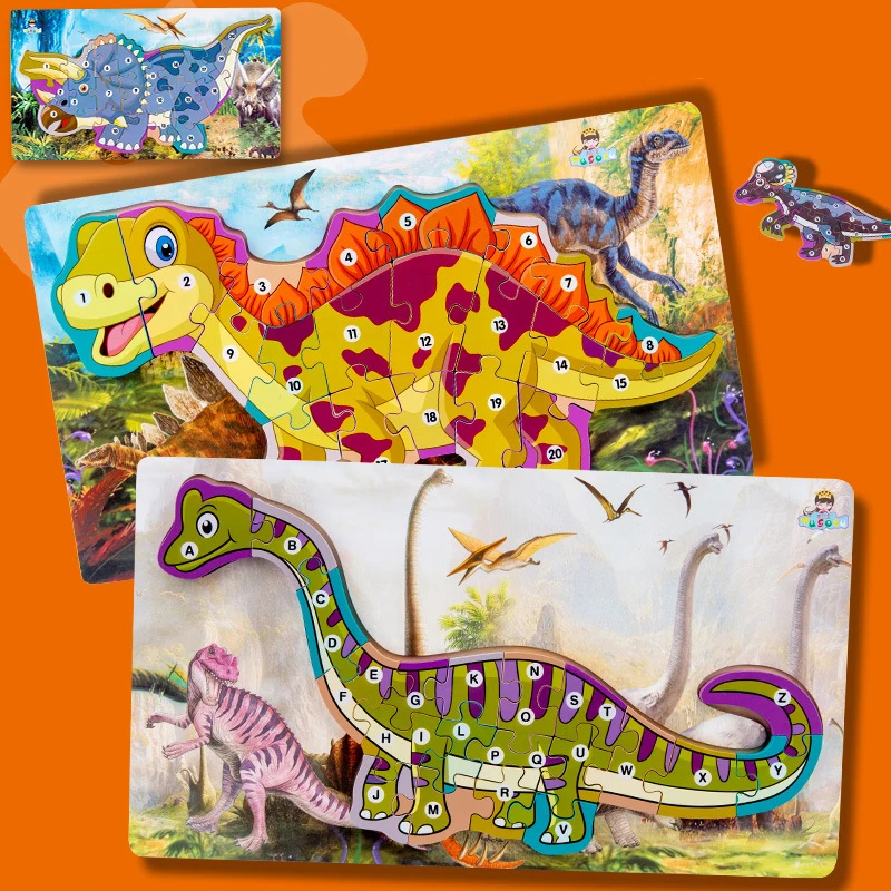 Wooden dinosaur number alphabet puzzle 