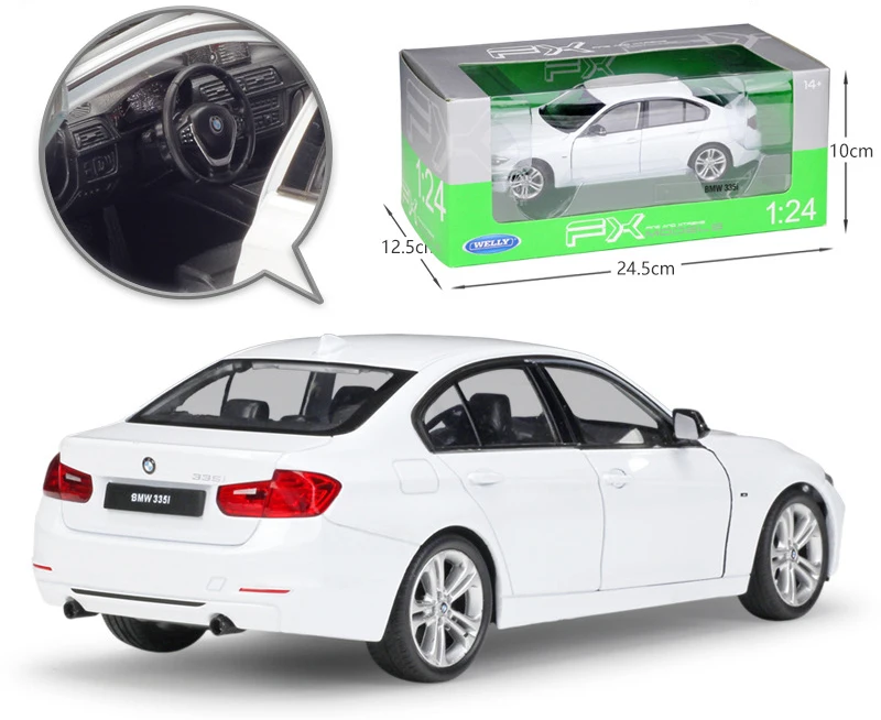 WELLY 1:24 Scale Diecast Simulator Model Car BMW 335i/535i Classic Vehicle Metal Alloy Toy Car For