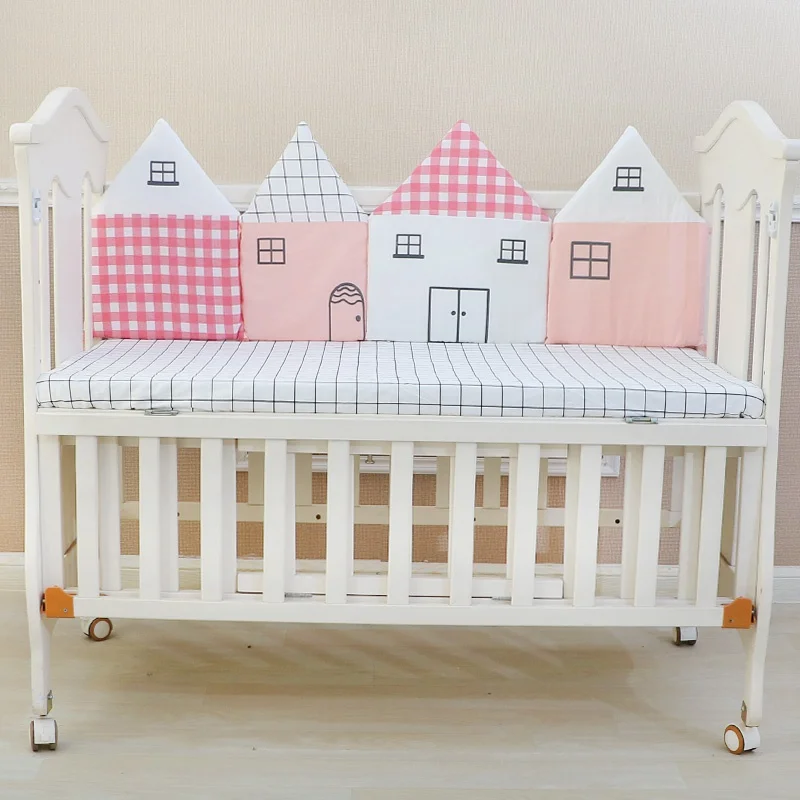 

4pcs Collision Baby Crib Protector Cushions House Shaped Baby Crib Bumpers Cotton Baby Bed Fence Soft Newborn Cot Bumper Bedding