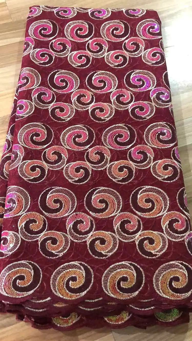 

New Wine Luxury African Sequin Lace Fabric 2021 French Net Sequence Embroidery Nigerian Wedding Party Tulle Lace Fabric 5 Yards