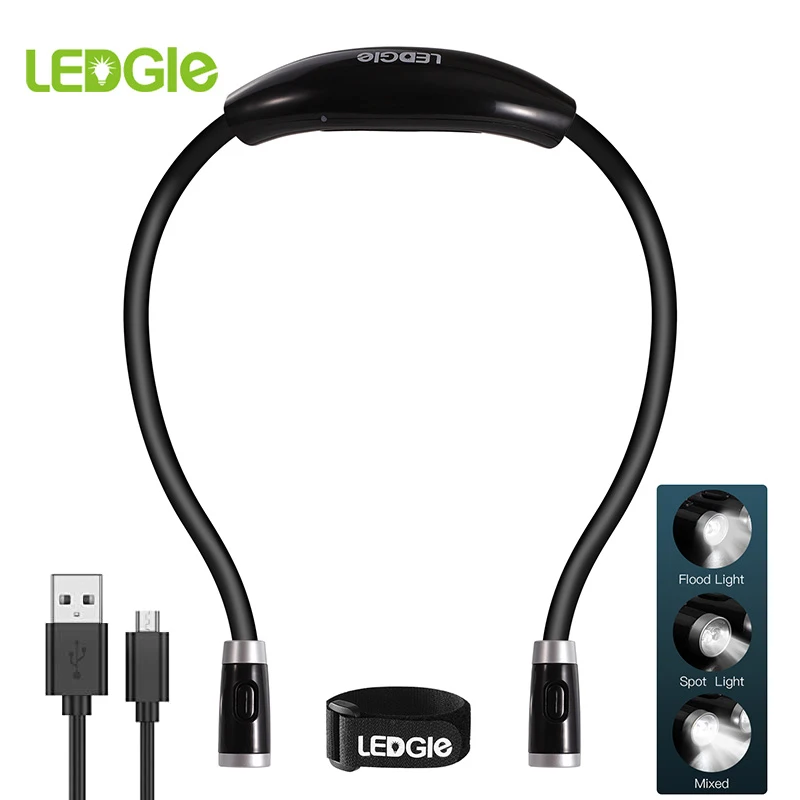LEDGLE USB Reading Lamp High Quality Neck Book Light Rechargeable HandsFree Durable LED for Knitting Camping Repairing Lighting
