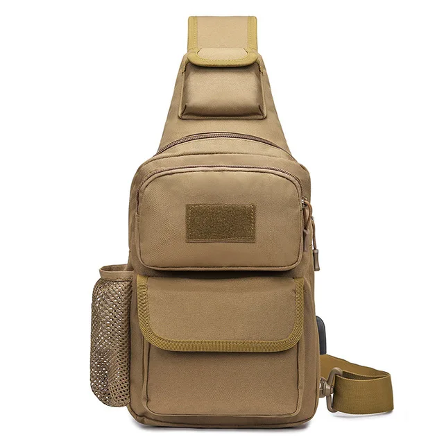 Khaki Наружная USB Мужская нагрудная сумка, поясная сумка, тактическая сумка-слинг, сумка через плечо, мини военный рюкзак на плечо - Цвет: Khaki