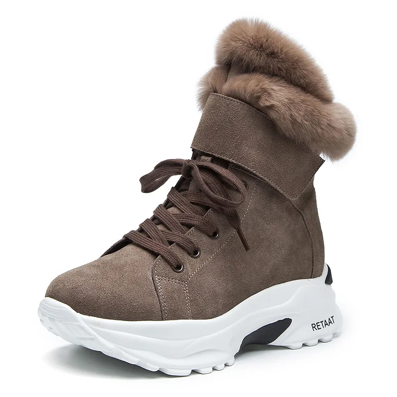 

Cow Suede Snow Boots Women Winter Shoes Rabbit Fur Warm 2020 Ankle Boots For Women Shoes Lace Up High Heel Booties Solid