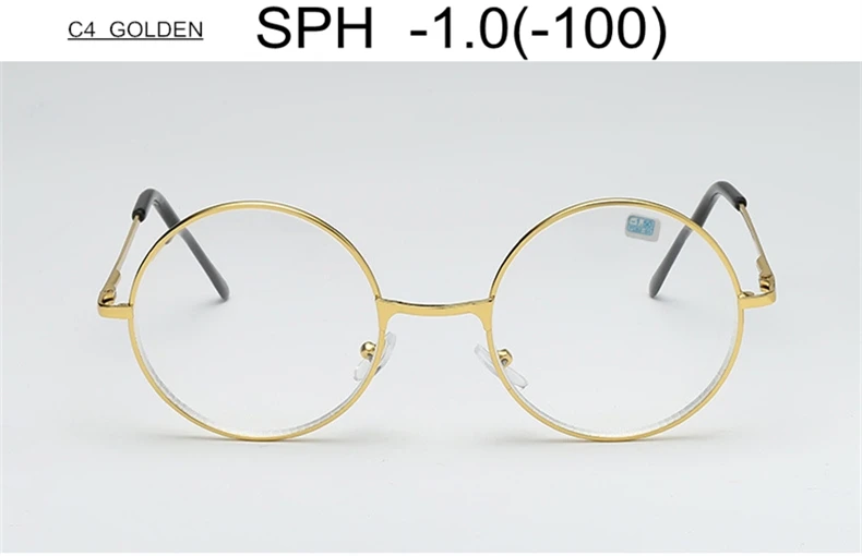 Диоптрийные-1-1,5-2-2,5-3-3,5-4 очки для близорукости для женщин и мужчин модные очки из сплава с круглой оправой для близоруких F178 - Цвет оправы: C4 (-1.0)