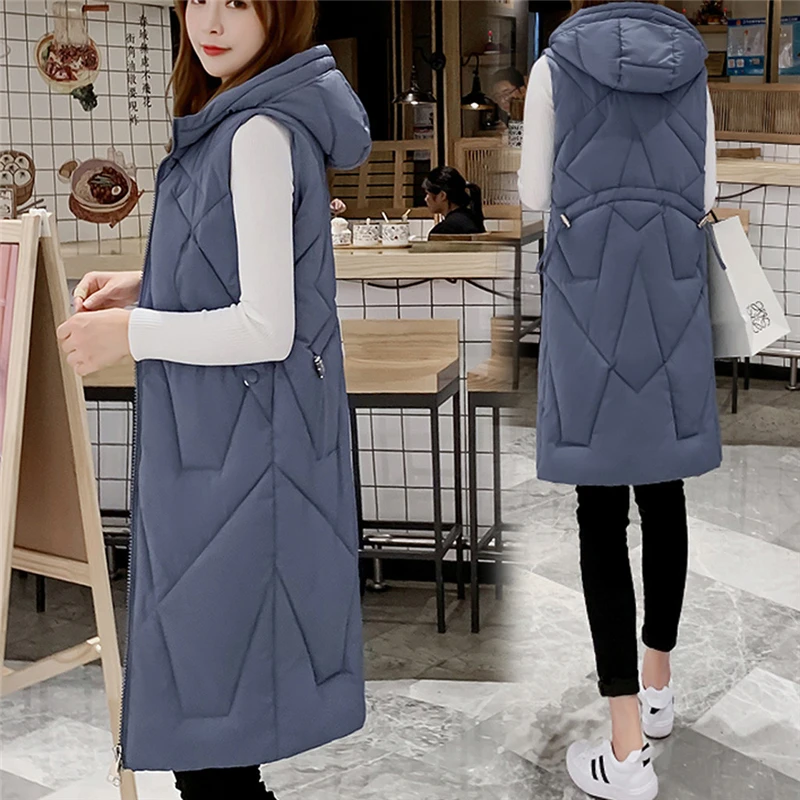 CHAMSGEND Winter Vest Women Waistcoat 2019 New Female Sleeveless Vest Jacket Hooded Warm Long Thicken Coat Colete Feminino 923