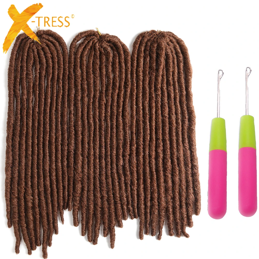 

Brown Colored Straight Faux Locs 20inch X-TRESS Crochet Braids Dread Hairstyle Synthetic Braiding Hair Extensions Dreadlocks