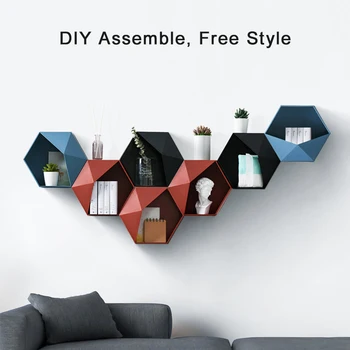 

DIY Assemble Storage Rack Hexagon Wall-mount Geometric Storage Racks Floating Shelf Display Rack Hanging Flower Pot Wall Shelf